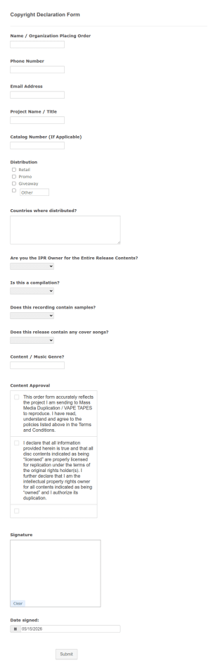 Copyright Declaration Form Template
