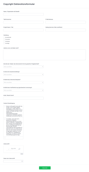Copyright Deklarationsformular Form Template