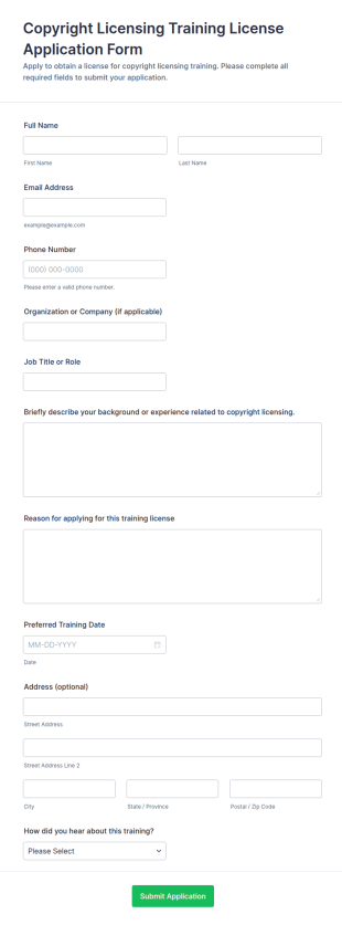 Copyright Licensing Training License Application Form Template