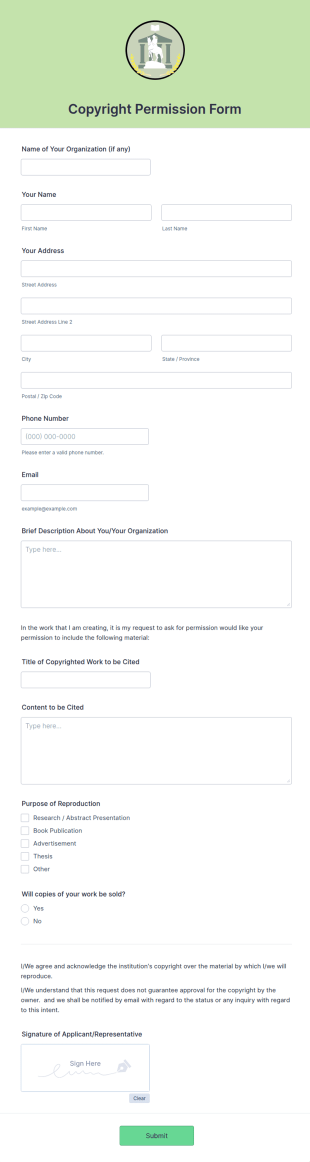 Copyright Permission Form Template