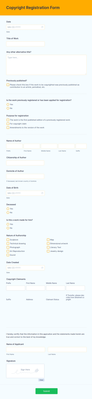Copyright Registration Form Template