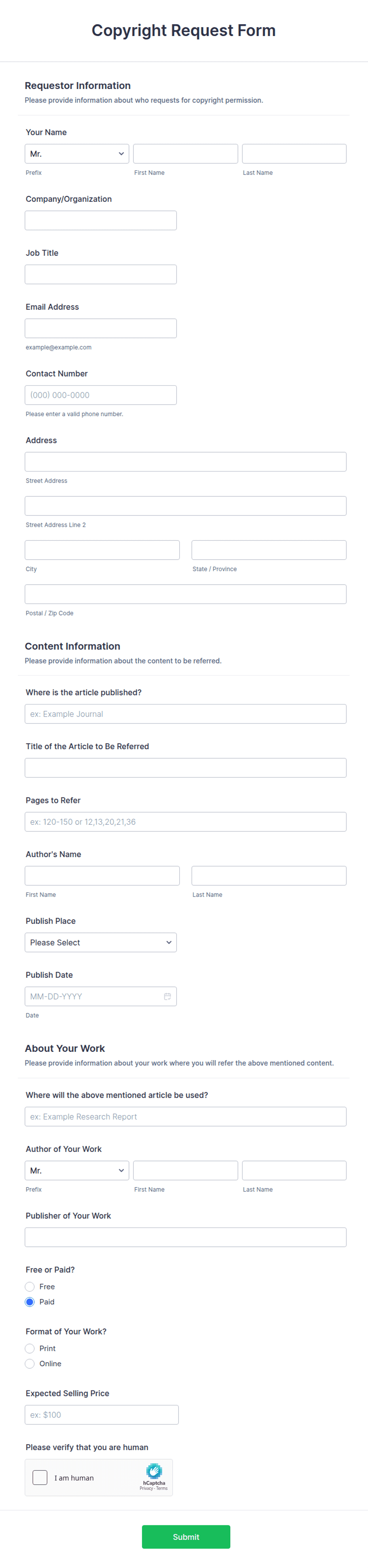Sr Copyright Form Example Copyright Request Form Template | Jotform