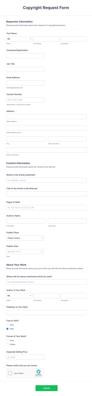 Copyright Request Form Template