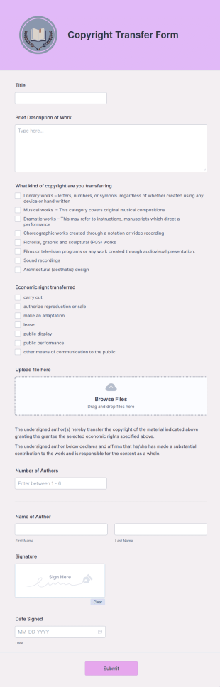 Copyright Transfer Form Template
