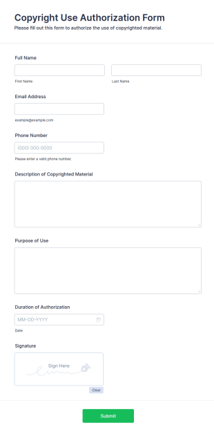 Copyright Use Authorization Form Template
