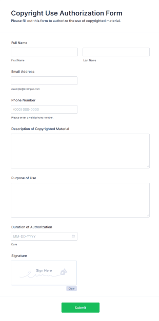 Copyright Use Authorization Form Template