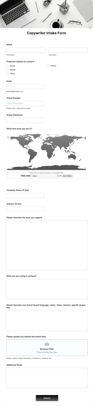 Copywriter Intake Form Template