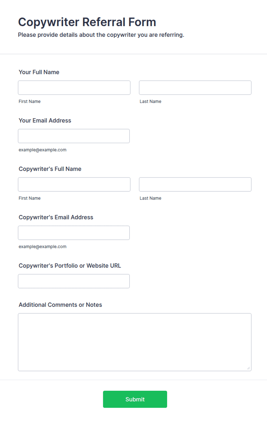 Copywriter Referral Form Template | Jotform