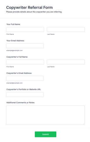 Copywriter Referral Form Template