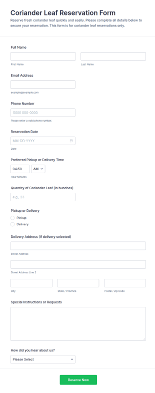 Coriander Leaf Reservation Form Template