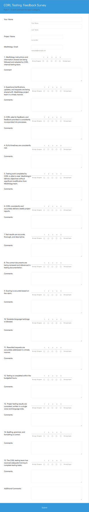 CORL Testing Feedback Survey Form Template