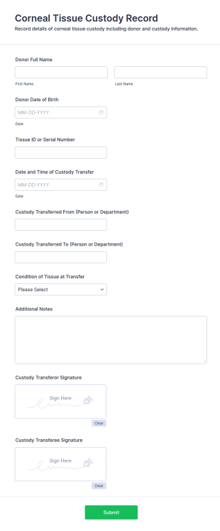 Corneal Tissue Custody Record Form Template