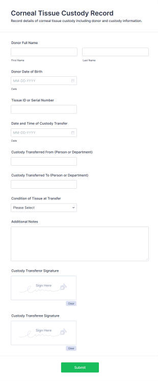 Corneal Tissue Custody Record Form Template