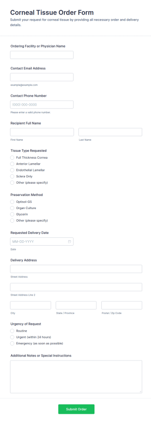 Corneal Tissue Order Form Template