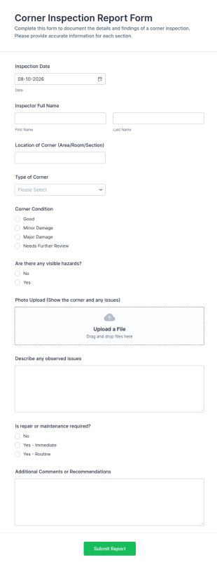 Corner Inspection Report Form Template