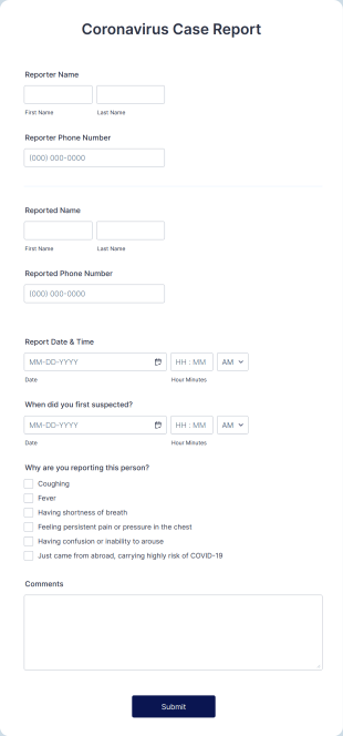 Coronavirus Case Report Template Form Template