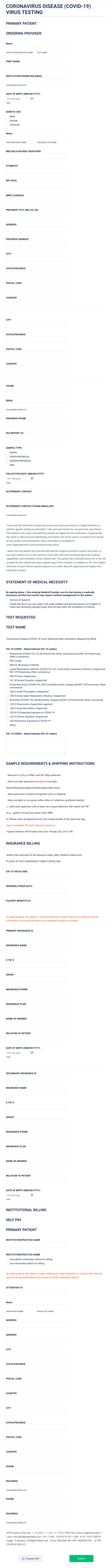 Coronavirus Disease (Covid 19) Virus Testing Form Template