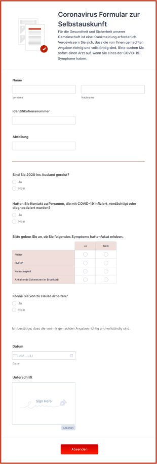 Coronavirus Formular Zur Selbstauskunft Form Template
