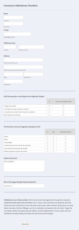 Coronavirus Maßnahmen Checkliste