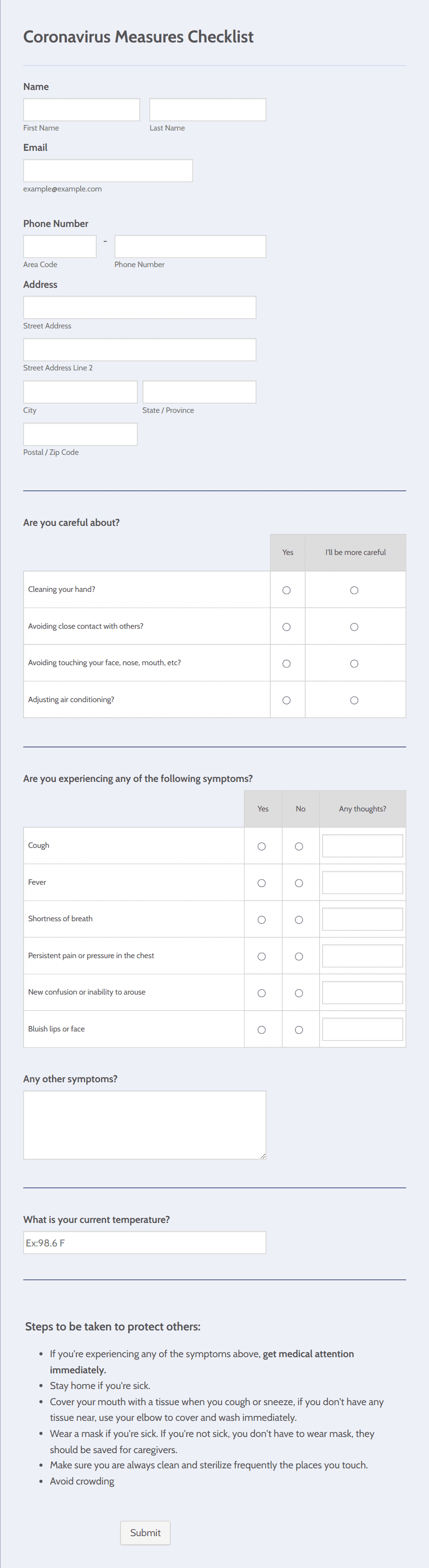 Coronavirus Measures Checklist Form Template | Jotform