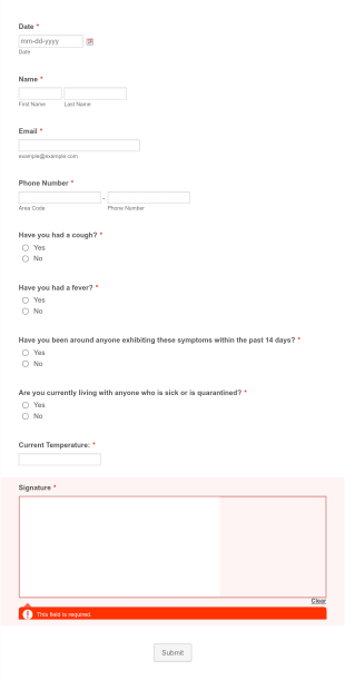 Coronavirus Questionnaire Form Template