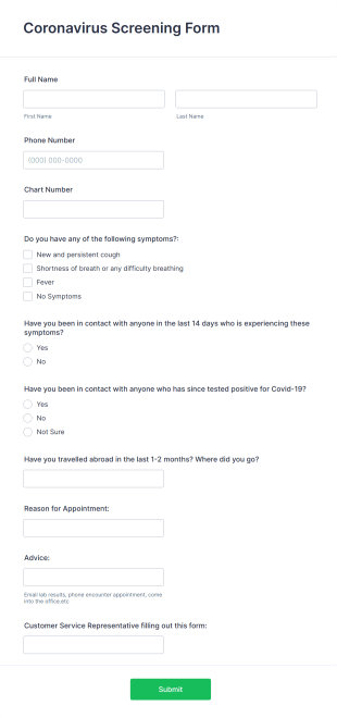 Coronavirus Screening Form Template