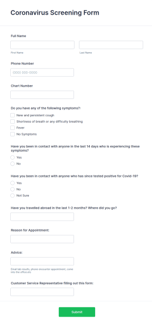 Coronavirus Screening Form Template