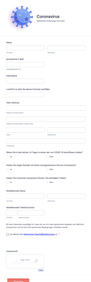 Coronavirus Selbsteinschätzung Formular