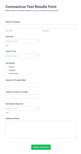 Coronavirus Test Results Form Template