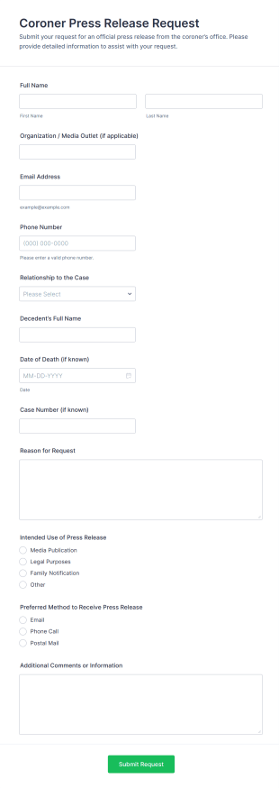 Coroner Press Release Request Form Template