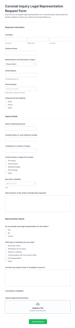 Coronial Inquiry Legal Representation Request Form Template