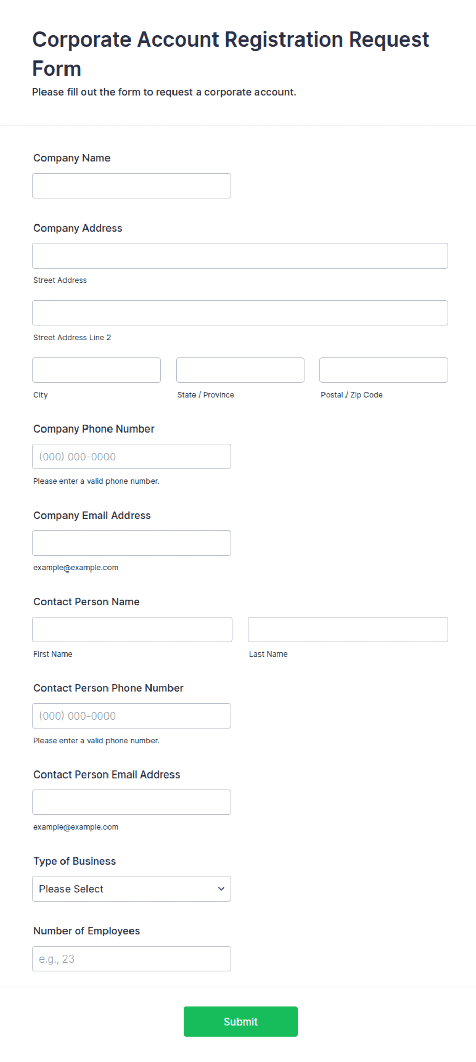 Corporate Account Registration Request Form Template | Jotform