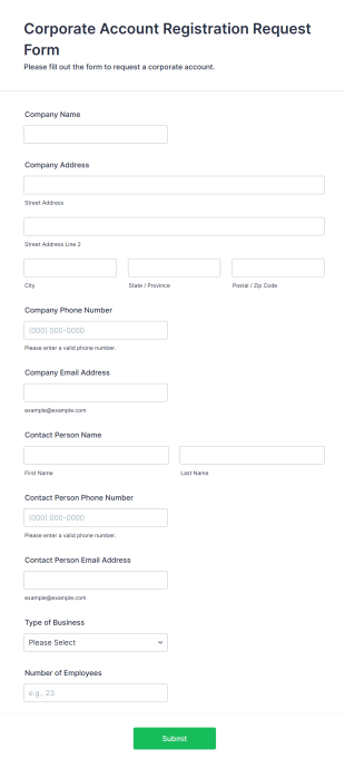 Corporate Account Registration Request Form Template