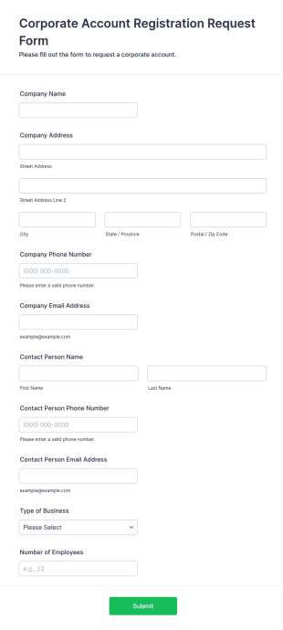 Corporate Account Registration Request Form Template