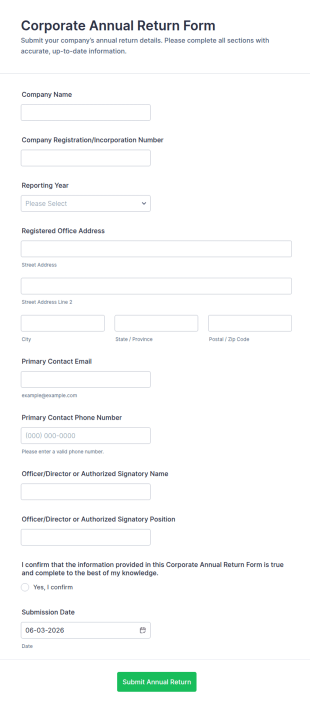 Corporate Annual Return Form Template