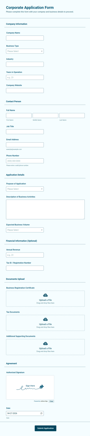 Corporate Application Form Template