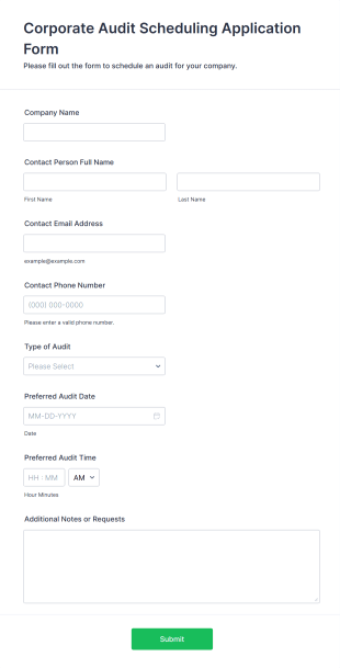 Corporate Audit Scheduling Application Form Template