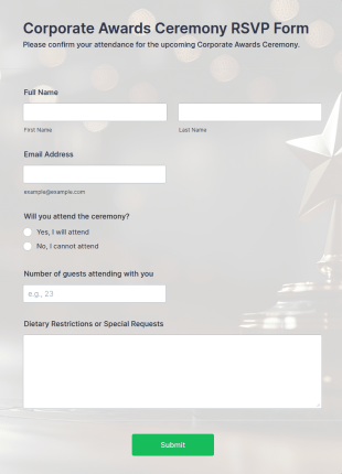 Corporate Awards Ceremony RSVP Form Template