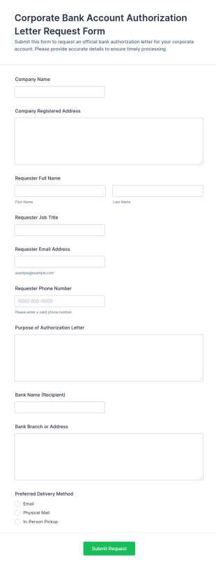 Corporate Bank Account Authorization Letter Request Form Template