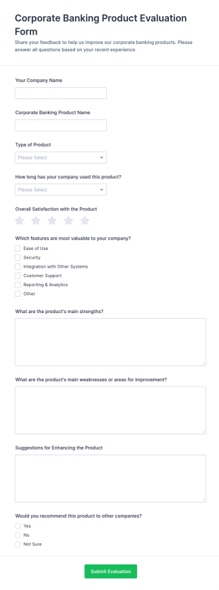 Corporate Banking Product Evaluation Form Template
