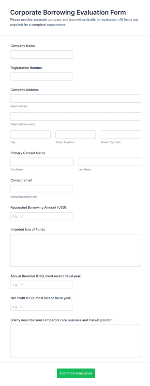 Corporate Borrowing Evaluation Form Template