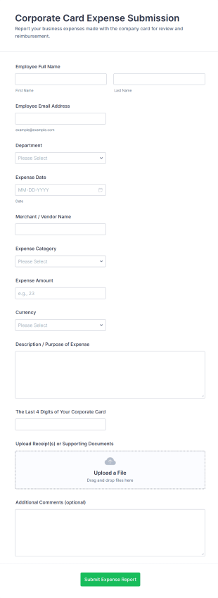 Corporate Card Expense Submission Form Template