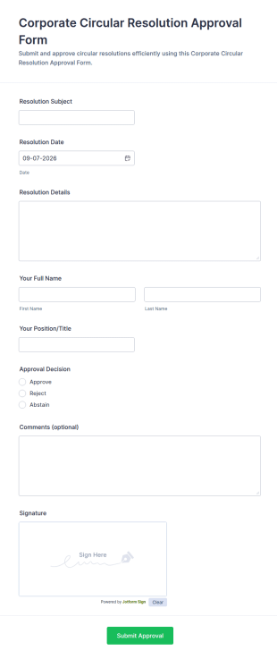 Corporate Circular Resolution Approval Form Template