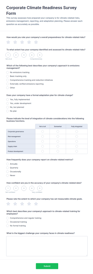 Corporate Climate Readiness Survey Form Template