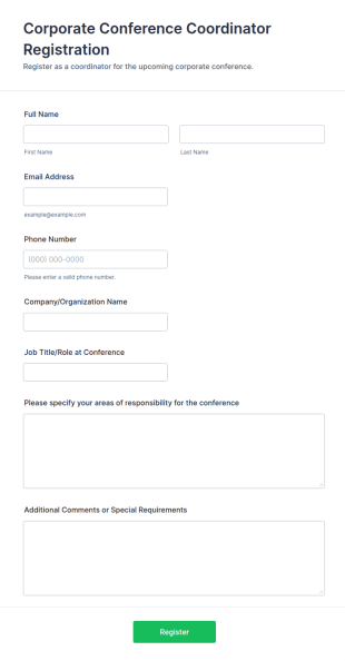 Corporate Conference Coordinator Registration Form Template