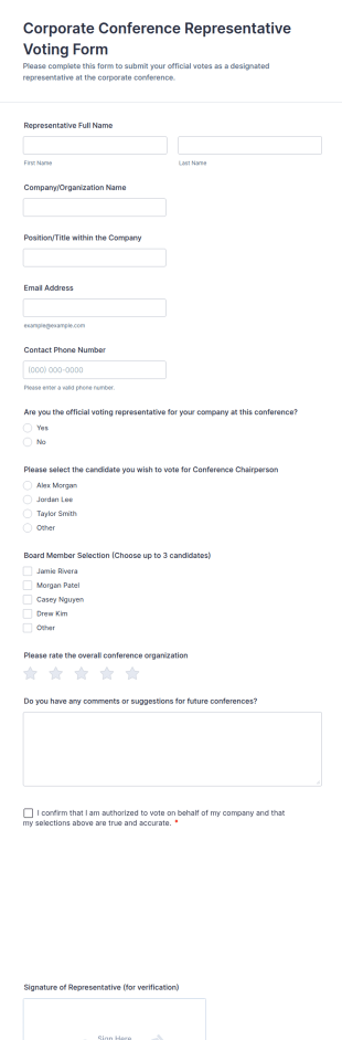 Corporate Conference Representative Voting Form Template