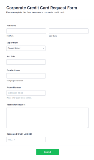Corporate Credit Card Request Form Template