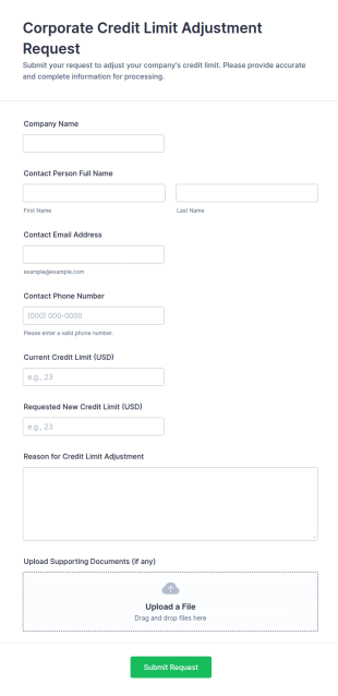Corporate Credit Limit Adjustment Request Form Template