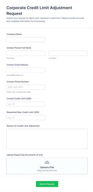 Corporate Credit Limit Adjustment Request Form Template