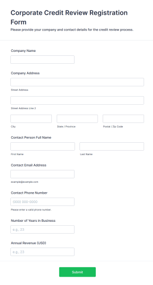 Corporate Credit Review Registration Form Template